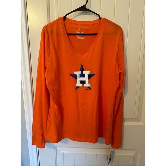 NWT Fanatics MLB Houston Astros Baseball Long Sleeve V-Neck Top Size Large - Picture 3 of 8